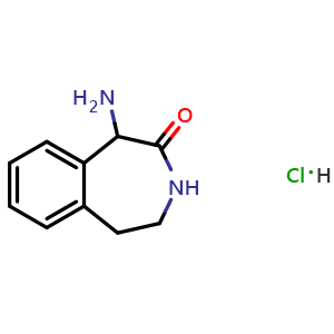 Chemical structure of 1-amino-1,3,4,5-tetrahydro-2H-benzo[d]azepin-2-one hydrochloride , CAS 2411634-46-1, AChemBlock S88500