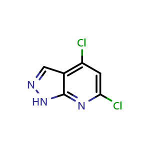Chemical structure of 4,6-Dichloro-1H-pyrazolo[3,4-b]pyridine , CAS 2105905-46-0, AChemBlock S88515