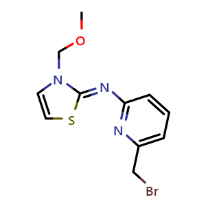 Chemical structure of (Z)-N-(6-(bromomethyl)pyridin-2-yl)-3-(methoxymethyl)thiazol-2(3H)-imine , CAS 1010086-45-9, AChemBlock S88537
