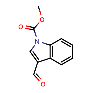 Chemical structure of Methyl 3-formyl-1H-indole-1-carboxylate , CAS 111168-43-5, AChemBlock S88541