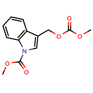 Chemical structure of methyl 3-(((methoxycarbonyl)oxy)methyl)-1H-indole-1-carboxylate , CAS 1255502-46-5, AChemBlock S88544