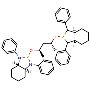 Chemical structure of (3aS,7aS)-2-(((2R,4R)-4-(((3aS,7aS)-1,3-diphenyloctahydro-2H-isophosphindol-2-yl)oxy)pentan-2-yl)oxy)-1,3-diphenyloctahydro-1H-benzo[d][1,3,2]diazaphosphole , CAS 1384535-76-5, AChemBlock S88551