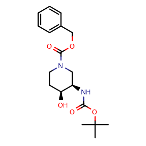 Chemical structure of benzyl (3R,4S)-3-((tert-butoxycarbonyl)amino)-4-hydroxypiperidine-1-carboxylate , CAS 1549812-68-1, AChemBlock S88558