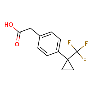Chemical structure of 2-(4-(1-(trifluoromethyl)cyclopropyl)phenyl)acetic acid , CAS 1838654-62-8, AChemBlock S88574