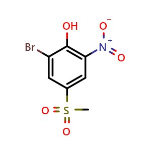 Chemical structure of 2-bromo-4-(methylsulfonyl)-6-nitrophenol , CAS 20951-41-1, AChemBlock S88584