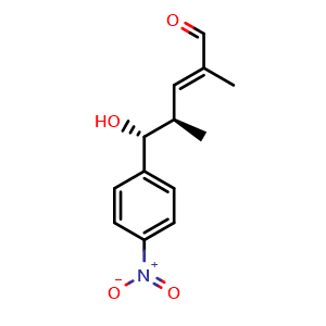 Chemical structure of (4R,5R,E)-5-hydroxy-2,4-dimethyl-5-(4-nitrophenyl)pent-2-enal , CAS 934246-95-4, AChemBlock S88627