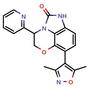 Chemical structure of 6-(3,5-dimethylisoxazol-4-yl)-3-(pyridin-2-yl)-3,4-dihydro-5-oxa-1,2a-diazaacenaphthylen-2(1H)-one , CAS 1628607-62-4, AChemBlock S88634