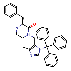 Chemical structure of (S)-3-benzyl-1-((4-methyl-1-trityl-1H-imidazol-5-yl)methyl)piperazin-2-one , CAS 2740593-03-5, AChemBlock S88653