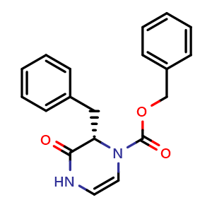 Chemical structure of benzyl (S)-2-benzyl-3-oxo-3,4-dihydropyrazine-1(2H)-carboxylate , CAS 500782-67-2, AChemBlock S88654