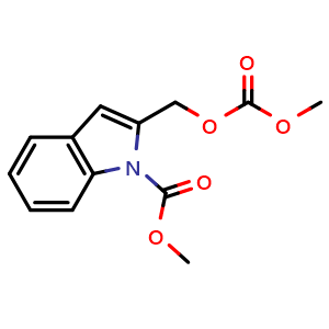 Chemical structure of methyl 2-(((methoxycarbonyl)oxy)methyl)-1H-indole-1-carboxylate , CAS 2752190-19-3, AChemBlock S88666