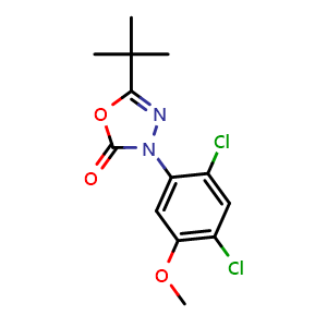 Chemical structure of 5-(tert-butyl)-3-(2,4-dichloro-5-methoxyphenyl)-1,3,4-oxadiazol-2(3H)-one , CAS 19666-31-0, AChemBlock S88671