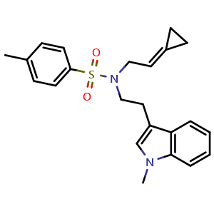 Chemical structure of N-(2-cyclopropylideneethyl)-4-methyl-N-(2-(1-methyl-1H-indol-3-yl)ethyl)benzenesulfonamide , CAS 2375194-14-0, AChemBlock S88674