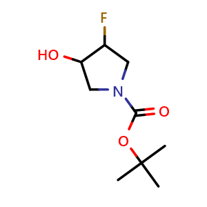 Chemical structure of tert-butyl 3-fluoro-4-hydroxypyrrolidine-1-carboxylate , CAS 1379325-25-3, AChemBlock S88736