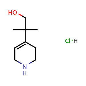 Chemical structure of 2-methyl-2-(1,2,3,6-tetrahydropyridin-4-yl)propan-1-ol hydrochloride , CAS 157874-54-9, AChemBlock S88746