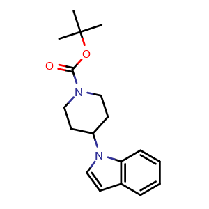 Chemical structure of tert-butyl 4-(1H-indol-1-yl)piperidine-1-carboxylate , CAS 170364-89-3, AChemBlock S88750