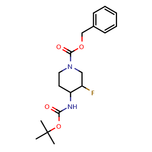 Chemical structure of benzyl 4-((tert-butoxycarbonyl)amino)-3-fluoropiperidine-1-carboxylate , CAS 1820676-07-0, AChemBlock S88754