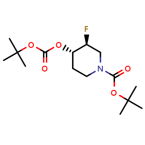 Chemical structure of tert-butyl (3S,4S)-4-((tert-butoxycarbonyl)oxy)-3-fluoropiperidine-1-carboxylate , CAS 2101206-83-9, AChemBlock S88778