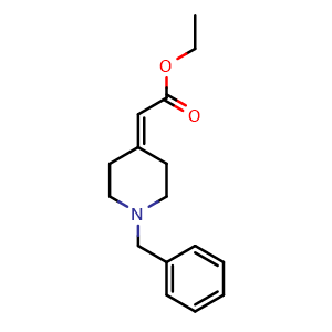 Chemical structure of ethyl 2-(1-benzylpiperidin-4-ylidene)acetate , CAS 40110-55-2, AChemBlock S88795