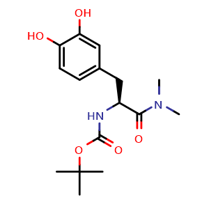 Chemical structure of tert-butyl (S)-(3-(3,4-dihydroxyphenyl)-1-(dimethylamino)-1-oxopropan-2-yl)carbamate , CAS 752251-02-8, AChemBlock S88818