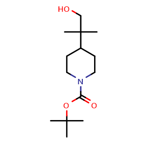 Chemical structure of tert-butyl 4-(1-hydroxy-2-methylpropan-2-yl)piperidine-1-carboxylate , CAS 775288-51-2, AChemBlock S88820