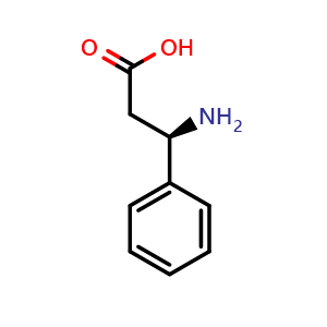 Chemical structure of (R)-3-amino-3-phenylpropanoic acid , CAS 13921-90-9, AChemBlock S88880