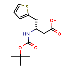Chemical structure of (S)-3-((tert-butoxycarbonyl)amino)-4-(thiophen-2-yl)butanoic acid , CAS 190190-47-7, AChemBlock S88894