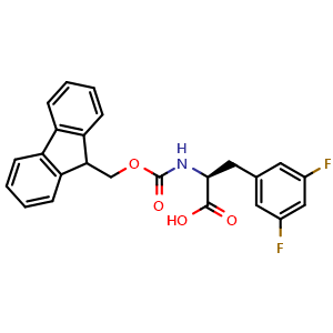 Chemical structure of (S)-2-((((9H-fluoren-9-yl)methoxy)carbonyl)amino)-3-(3,5-difluorophenyl)propanoic acid , CAS 205526-24-5, AChemBlock S88902