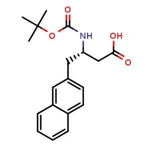 Chemical structure of (S)-3-((tert-butoxycarbonyl)amino)-4-(naphthalen-2-yl)butanoic acid , CAS 219297-11-7, AChemBlock S88906