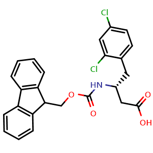 Chemical structure of (R)-3-((((9H-fluoren-9-yl)methoxy)carbonyl)amino)-4-(2,4-dichlorophenyl)butanoic acid , CAS 269396-54-5, AChemBlock S88920