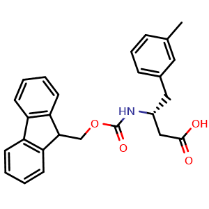 Chemical structure of (R)-3-((((9H-fluoren-9-yl)methoxy)carbonyl)amino)-4-(m-tolyl)butanoic acid , CAS 269398-84-7, AChemBlock S88927