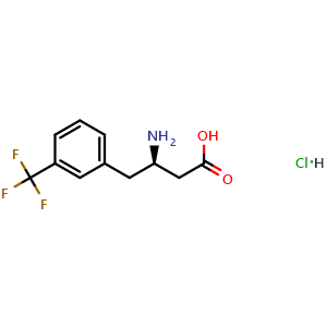 Chemical structure of (R)-3-amino-4-(3-(trifluoromethyl)phenyl)butanoic acid hydrochloride , CAS 269726-73-0, AChemBlock S88938