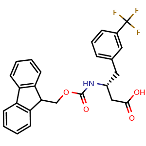Chemical structure of (R)-3-((((9H-fluoren-9-yl)methoxy)carbonyl)amino)-4-(3-(trifluoromethyl)phenyl)butanoic acid , CAS 269726-75-2, AChemBlock S88940