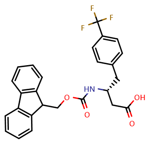 Chemical structure of (R)-3-((((9H-fluoren-9-yl)methoxy)carbonyl)amino)-4-(4-(trifluoromethyl)phenyl)butanoic acid , CAS 269726-78-5, AChemBlock S88941