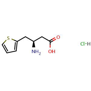Chemical structure of (R)-3-amino-4-(thiophen-2-yl)butanoic acid hydrochloride , CAS 269726-88-7, AChemBlock S88946