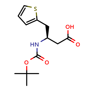 Chemical structure of (R)-3-((tert-butoxycarbonyl)amino)-4-(thiophen-2-yl)butanoic acid , CAS 269726-89-8, AChemBlock S88947
