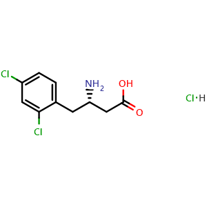 Chemical structure of (S)-3-amino-4-(2,4-dichlorophenyl)butanoic acid hydrochloride , CAS 270063-47-3, AChemBlock S88969