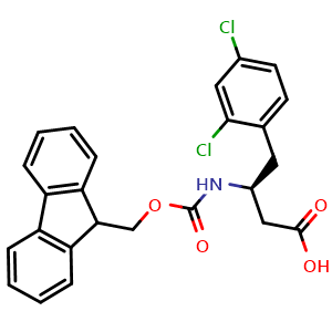 Chemical structure of (S)-3-((((9H-fluoren-9-yl)methoxy)carbonyl)amino)-4-(2,4-dichlorophenyl)butanoic acid , CAS 270063-49-5, AChemBlock S88970