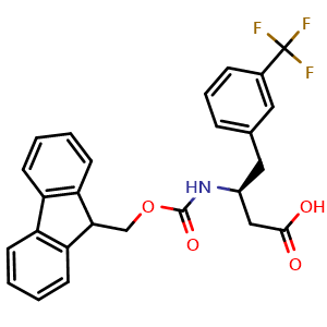 Chemical structure of (S)-3-((((9H-fluoren-9-yl)methoxy)carbonyl)amino)-4-(3-(trifluoromethyl)phenyl)butanoic acid , CAS 270065-78-6, AChemBlock S88977