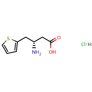 Chemical structure of (S)-3-amino-4-(thiophen-2-yl)butanoic acid hydrochloride , CAS 270065-91-3, AChemBlock S88983