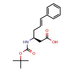 Chemical structure of (S,E)-3-((tert-butoxycarbonyl)amino)-6-phenylhex-5-enoic acid , CAS 270596-44-6, AChemBlock S88990