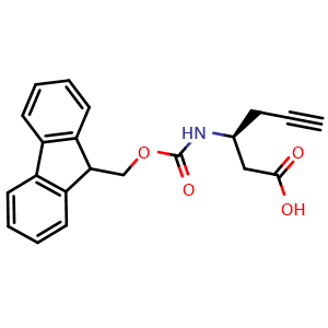 Chemical structure of (S)-3-((((9H-fluoren-9-yl)methoxy)carbonyl)amino)hex-5-ynoic acid , CAS 1217669-02-7, AChemBlock S88994