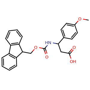 Chemical structure of 3-((((9H-fluoren-9-yl)methoxy)carbonyl)amino)-3-(4-methoxyphenyl)propanoic acid , CAS 284492-02-0, AChemBlock S89002