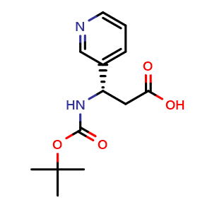 Chemical structure of (S)-3-((tert-butoxycarbonyl)amino)-3-(pyridin-3-yl)propanoic acid , CAS 297773-45-6, AChemBlock S89003