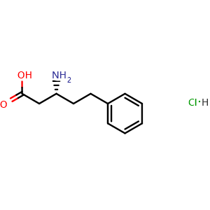 Chemical structure of (R)-3-amino-5-phenylpentanoic acid hydrochloride , CAS 331846-98-1, AChemBlock S89016