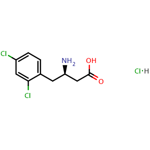 Chemical structure of (R)-3-amino-4-(2,4-dichlorophenyl)butanoic acid hydrochloride , CAS 331847-13-3, AChemBlock S89018