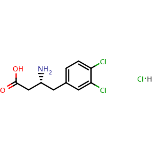 Chemical structure of (R)-3-amino-4-(3,4-dichlorophenyl)butanoic acid hydrochloride , CAS 332061-66-2, AChemBlock S89019
