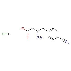 Chemical structure of (S)-3-amino-4-(4-cyanophenyl)butanoic acid hydrochloride , CAS 332061-88-8, AChemBlock S89023