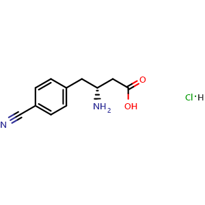 Chemical structure of (R)-3-amino-4-(4-cyanophenyl)butanoic acid hydrochloride , CAS 332061-89-9, AChemBlock S89024
