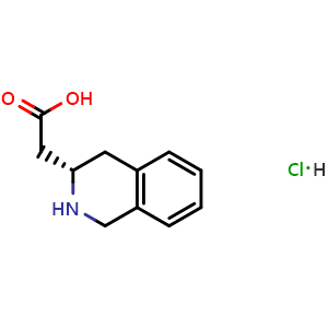 Chemical structure of (S)-2-(1,2,3,4-tetrahydroisoquinolin-3-yl)acetic acid hydrochloride , CAS 332062-12-1, AChemBlock S89029