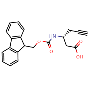 Chemical structure of (R)-3-((((9H-fluoren-9-yl)methoxy)carbonyl)amino)hex-5-ynoic acid , CAS 332064-94-5, AChemBlock S89036